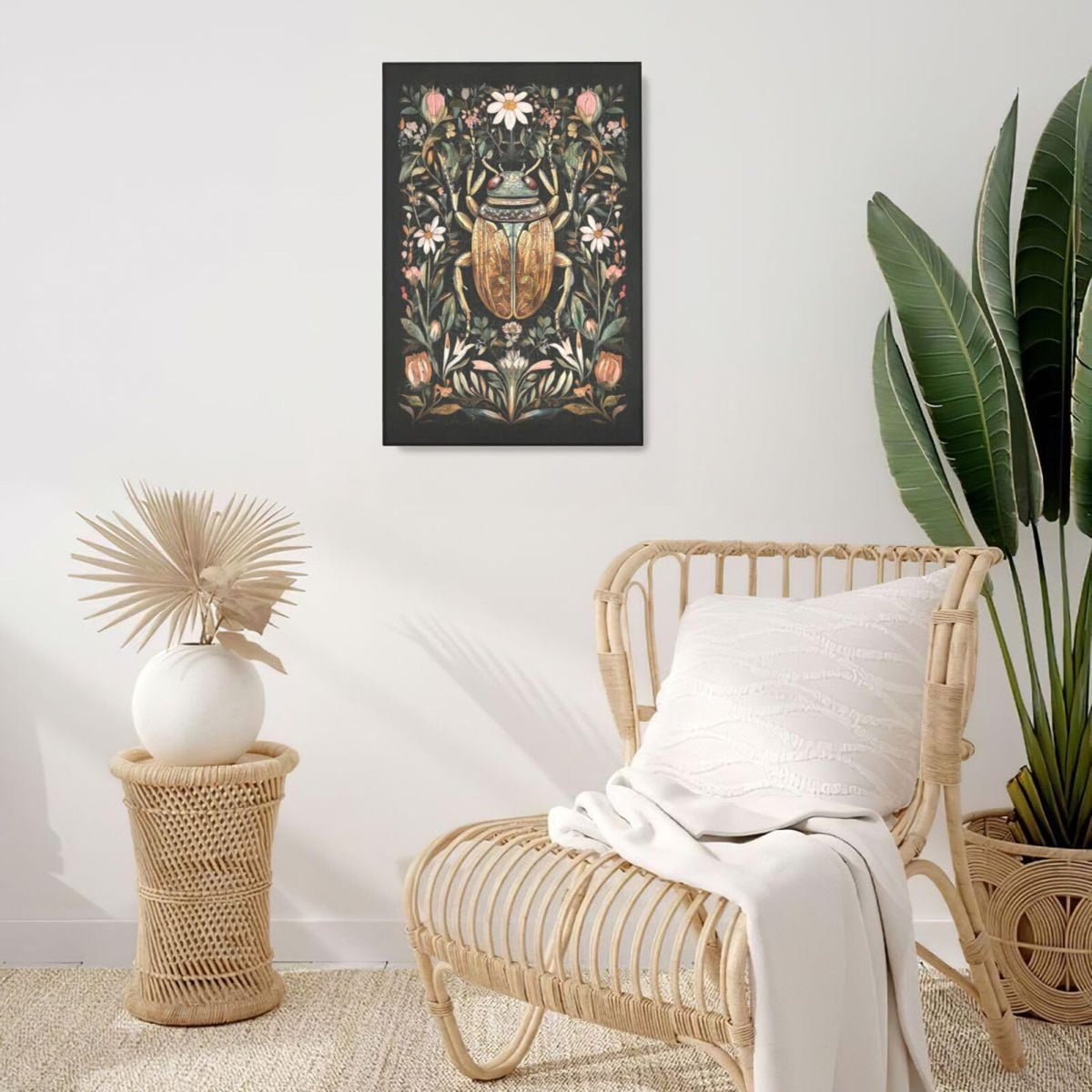 Vintage Insect Wall Art Rustic Scarab Wall Decor Nature Botanical Canvas Pictures Paintings Prints Artwork Framed Decorations For Bathroom Bedroom Living Room Office Gifts 16" x 24" (Scarab / 24"L x 16"W)