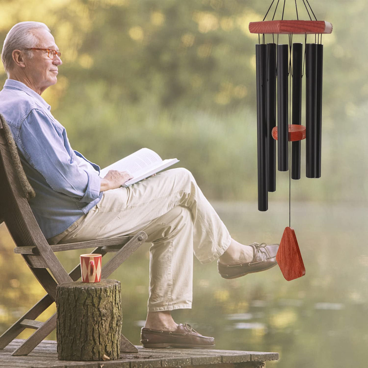 Wind Chimes for Outside 30 inch Black Aluminum Garden Patio Gift Decor Yard (30" / Black)