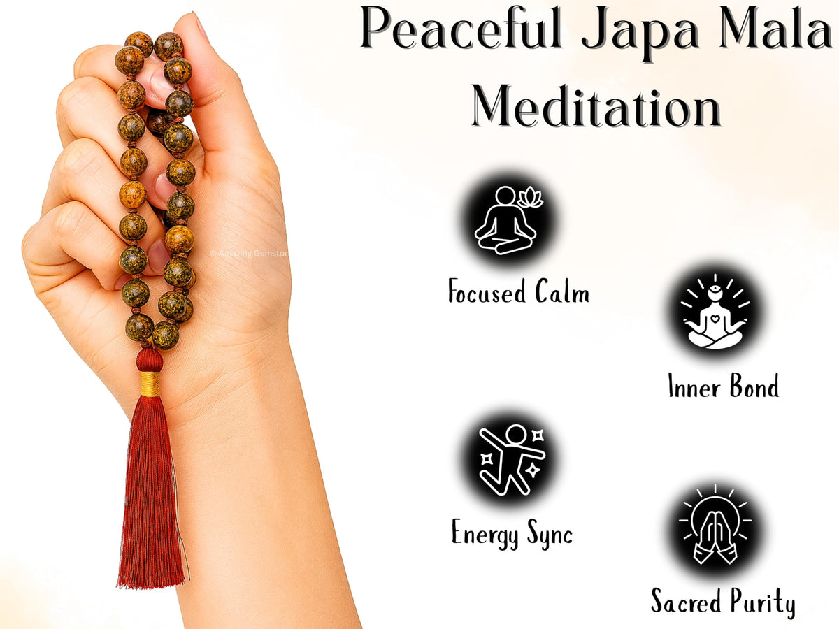 Leopard Jasper Mala Beads (Leopard Jasper / Knotted)