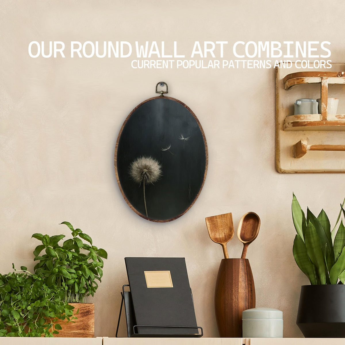 Moody Dandelion Botanical Floral Oval Wall Art Decor (Dandelion)