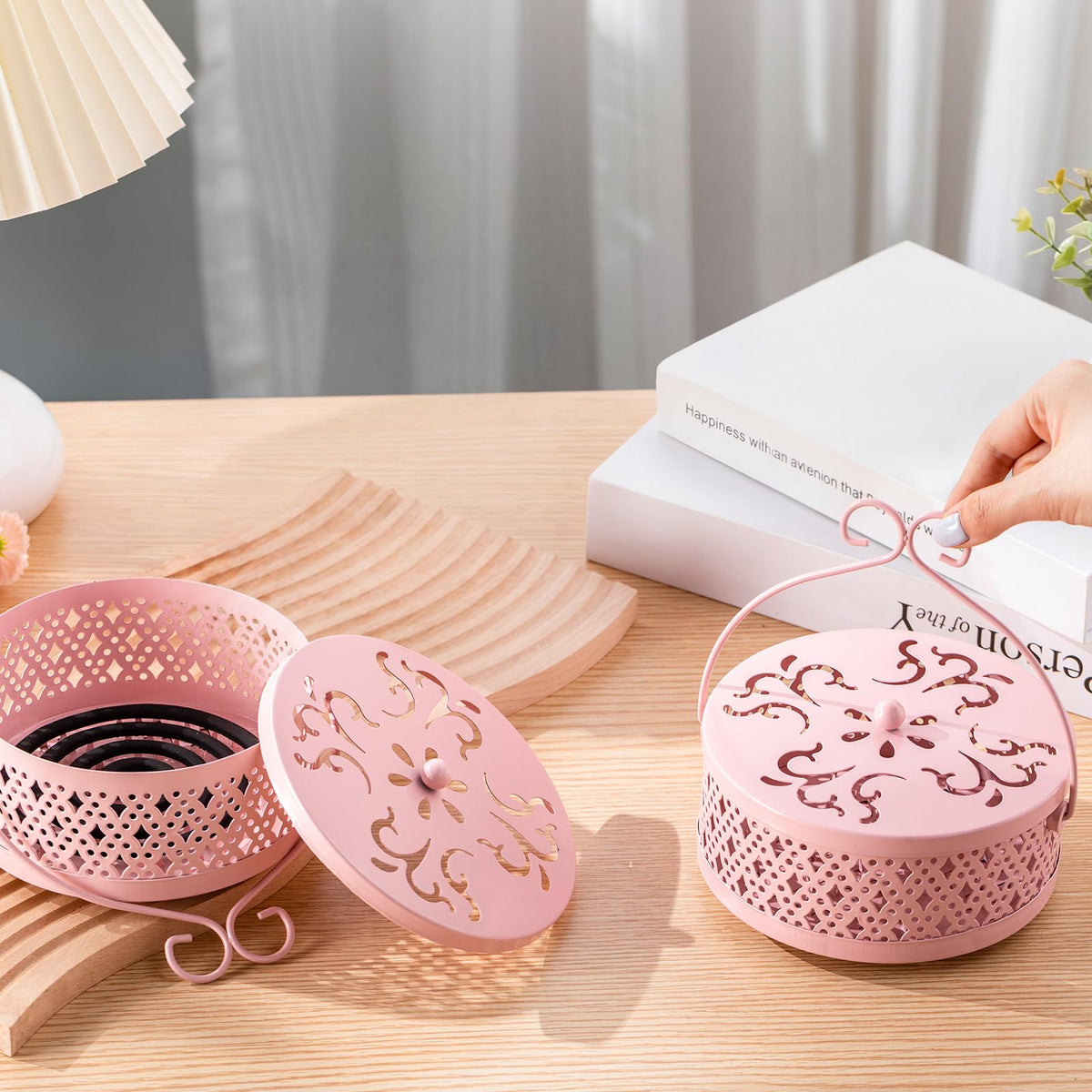 2 Pcs Incense Coil Holder Set (Pink)