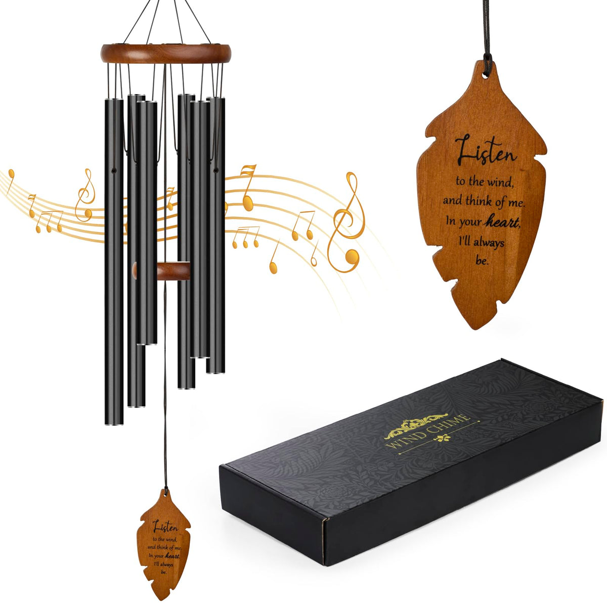 Outdoors Wind Chimes Sympathy Memorial for Loss of Loved One (34.6" Black)