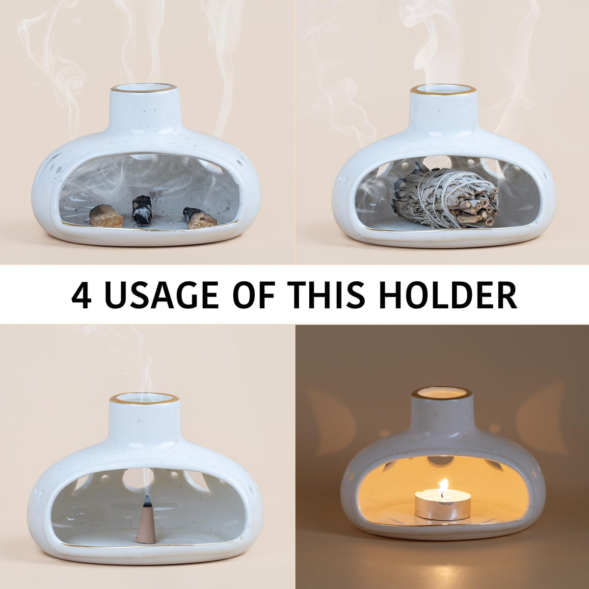 3 in 1 Incense Holder for Palo Santo Sticks Sage Incense (Moon Phase)