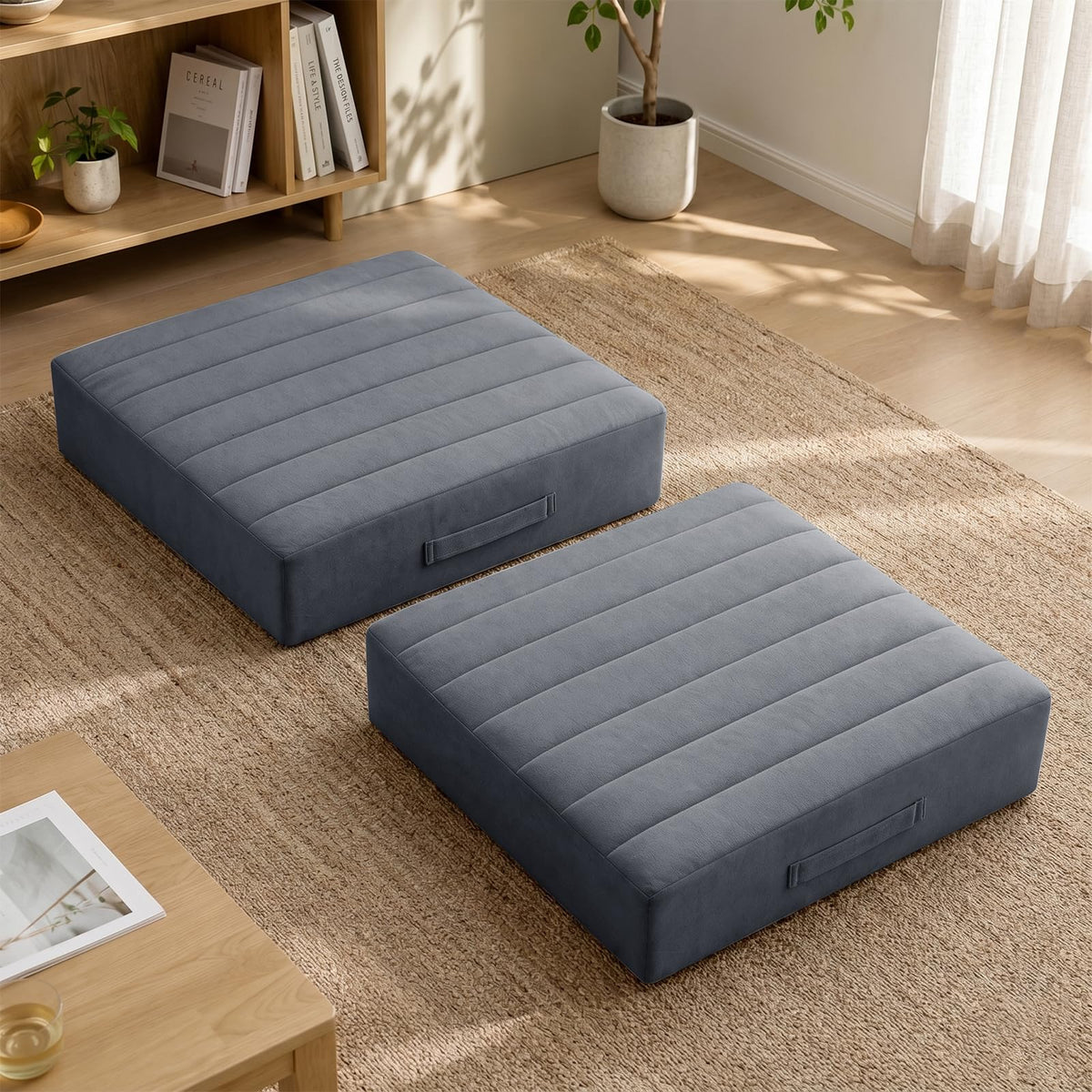 2 Pcs High Density Foam Floor Pillow (Dark Gray / 2 Counts)