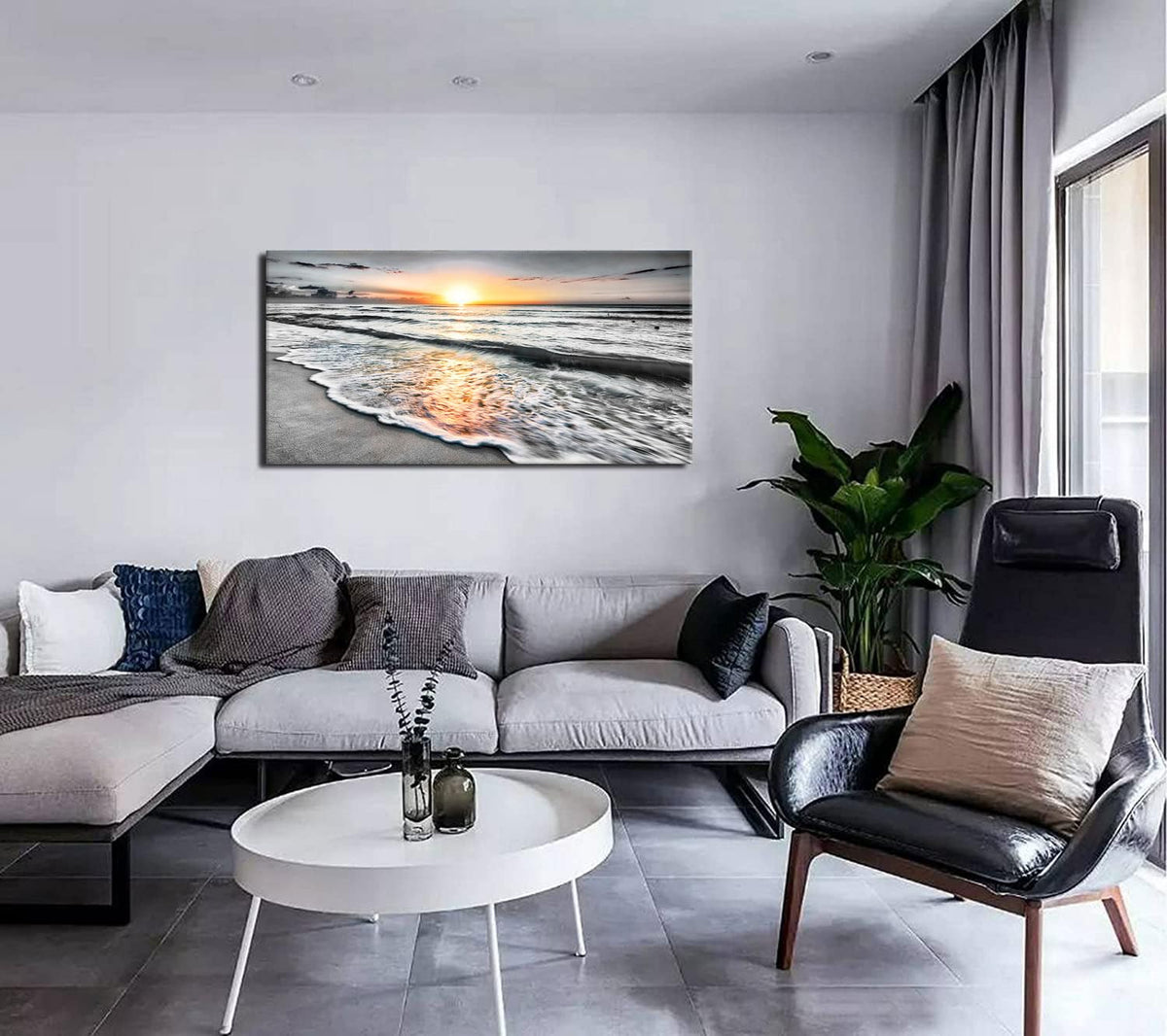 Black and White Wall Art Ocean Artwork Decor Beach Painting Aesthetic Sunset Sea Photo Canvas Prints Large Pictures for Living Room Wall Decoration Bedroom Office Wall Art Room Decor 30x60 (beach 00 / 60"L x 30"W)