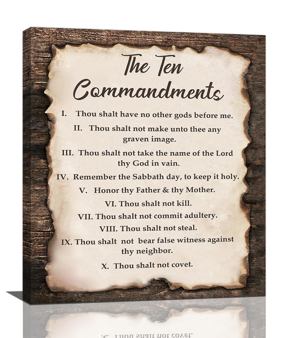 Ten Commandments Wall Art 10 Commandments Canvas Wall Decor Pictures Prints Painting Poster Plaque Artwork 20"x24" (The Ten Commandments / 24"L x 20"W)