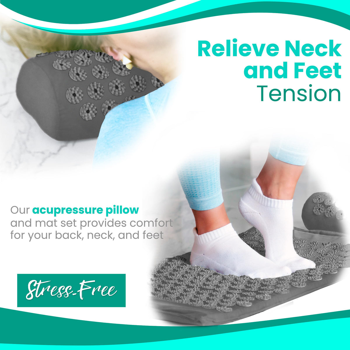 Sivan Acupressure Mat & Pillow Set for Back & Neck (Gray/Gray / Large)