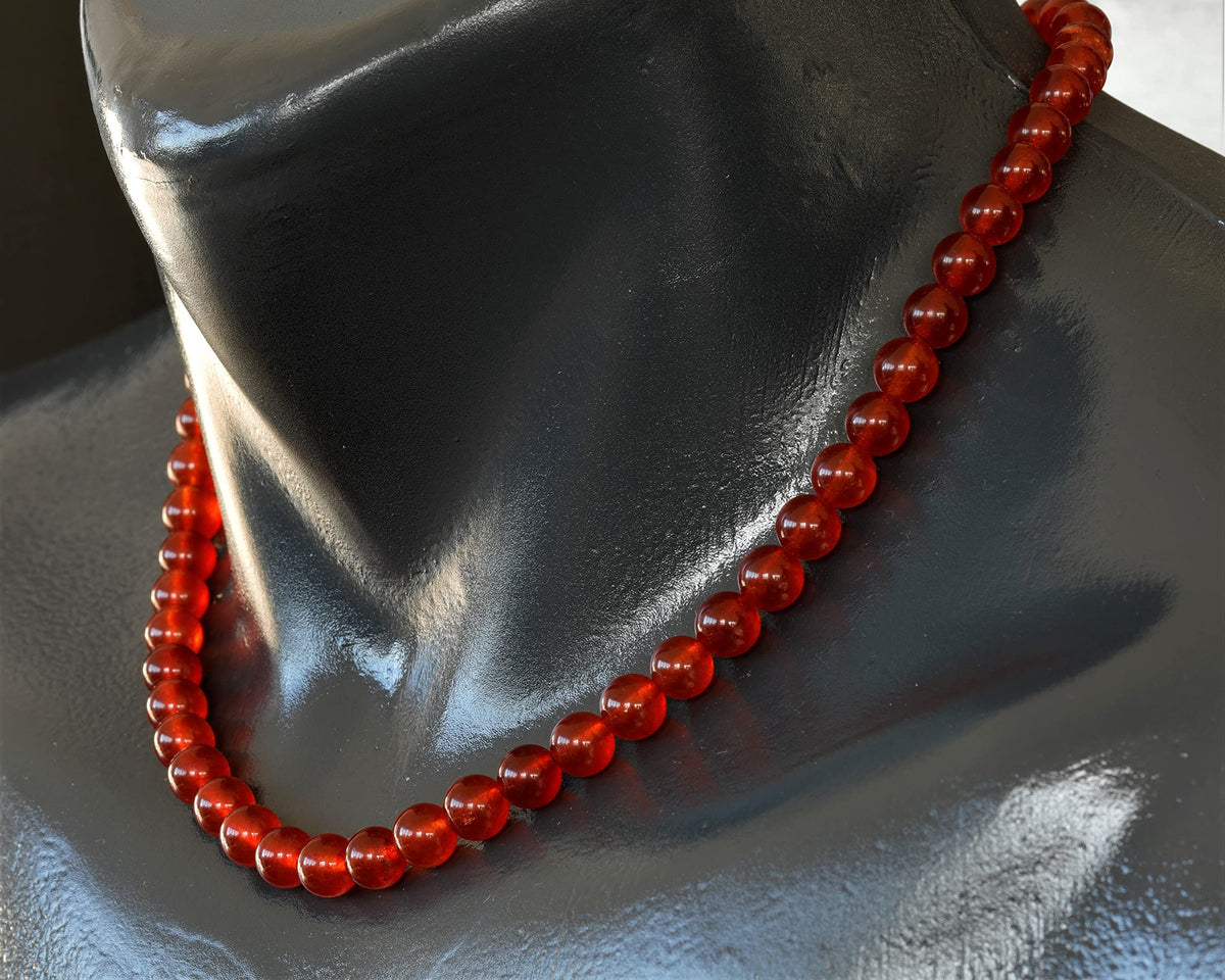 Natural Carnelian Beaded Choker Necklace (Carnelian / 40 Inches)