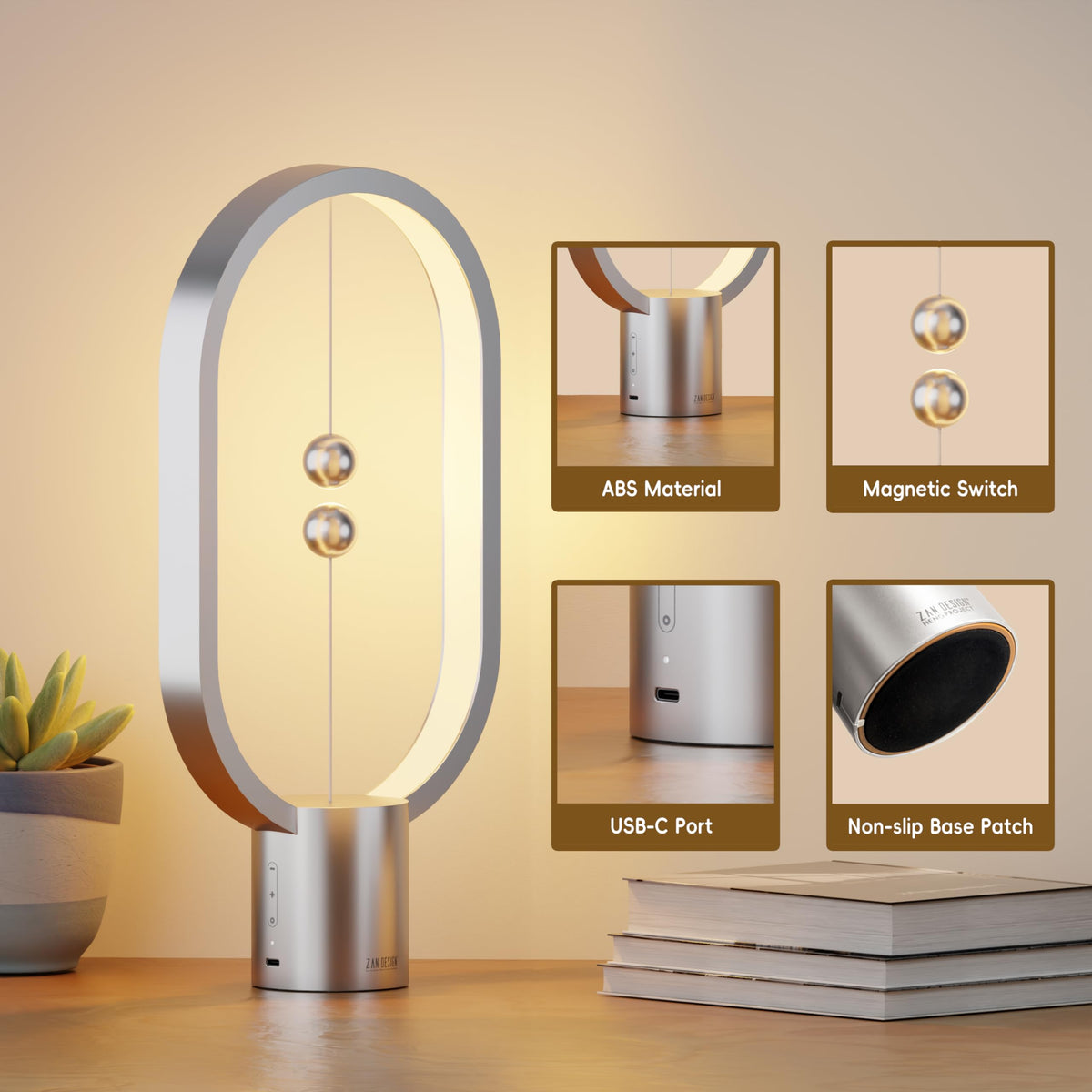 Table Lamp for Bedroom (Silver-15.7")