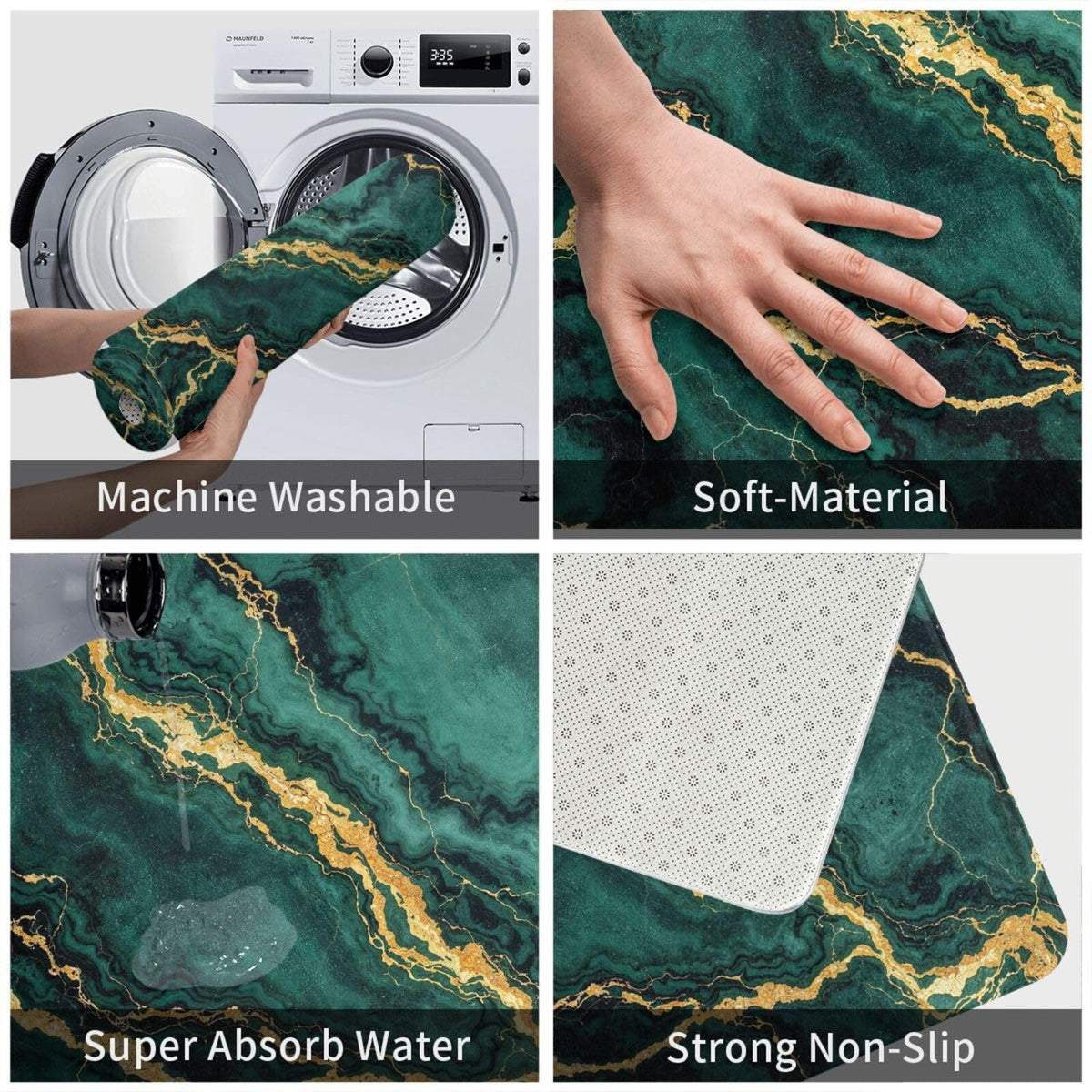 Emerald Green Gold Marble Bath Mat Non (1'8" x 2'8" (Rectangular) / Green Gold Marble)