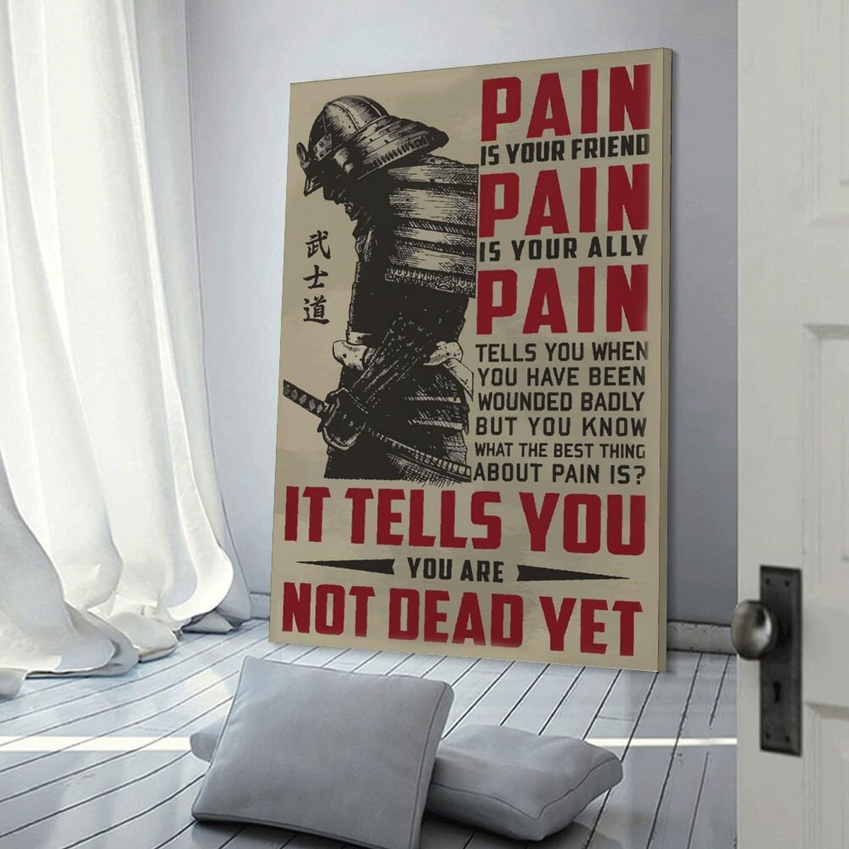 Samurai Japan Quote Text Art Canvas Printing Wall Art Prints Wall Decor Posters Motivational Warrior Pain Quote Vintage Red Black Living Room Bedroom Office Gym Decor 08x12inch (style-31 / 08x12inch(20x30cm) Frame)