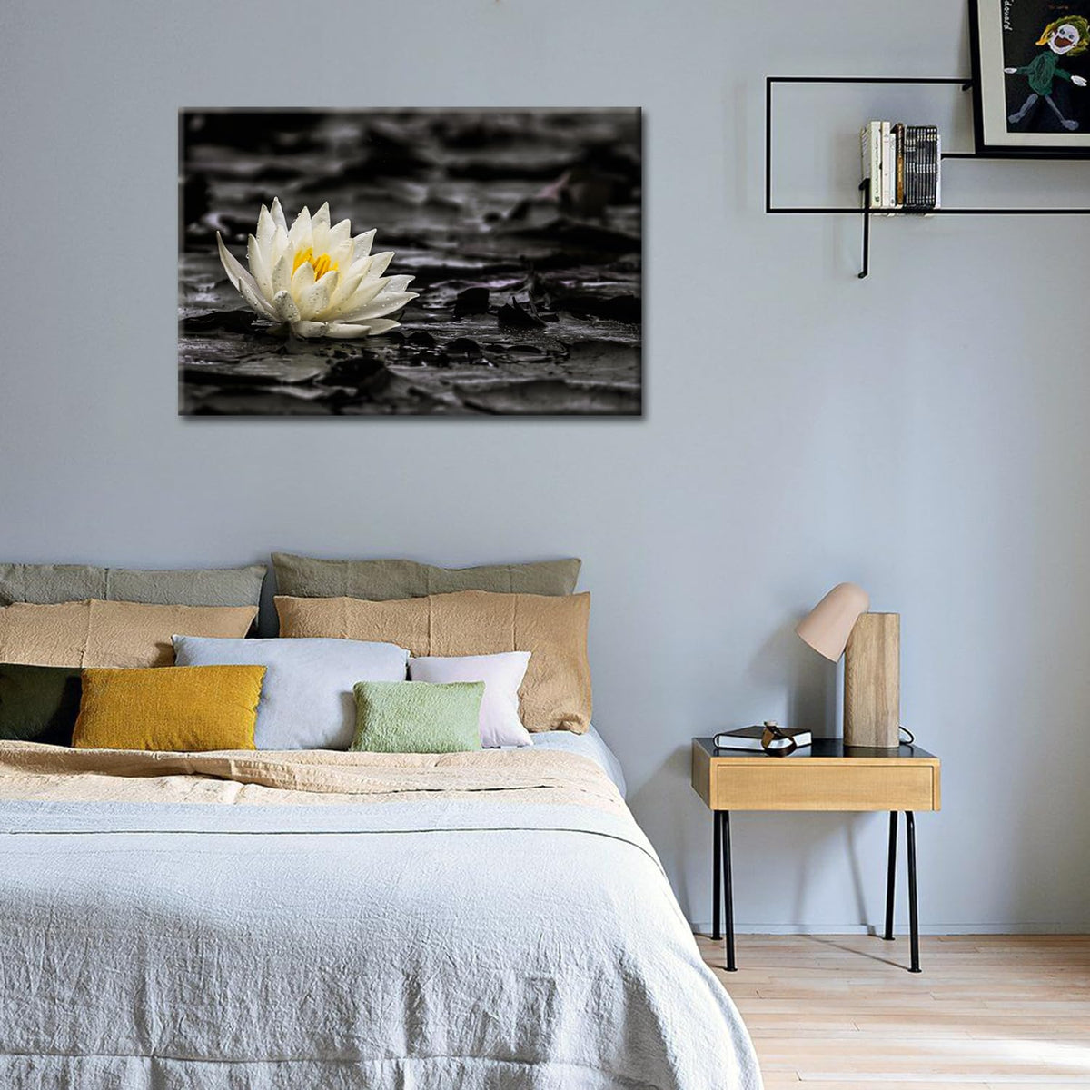 Spa Zen Wall Art White Lotus Flower in the Storm Canvas Picture (Artwork 03 / 18"L x 12"W)