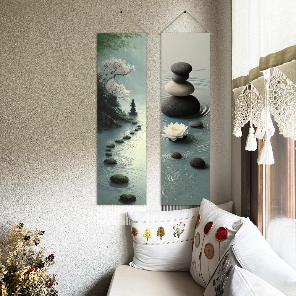 2Pcs Zen Lotus Tapestry (Lake blue-landscape)