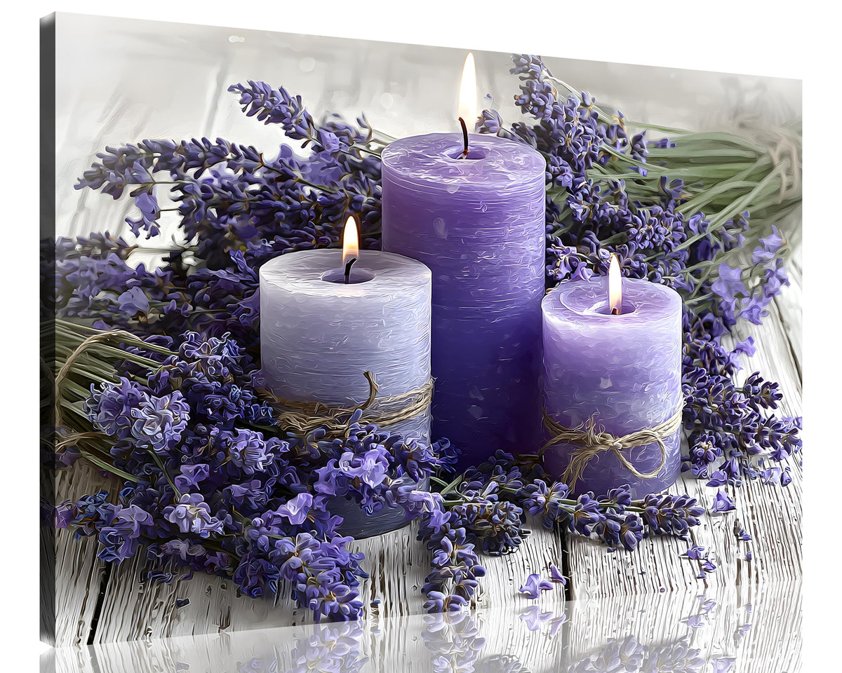 1 Panel Purple Wall Art Purple Wall Decor Lavender with Candle Canvas Picture for Bathroom Modern Flowers Pictures for Bedroom Kitchen Office Home Decor Ready to Hang 20x30 inches (30"L x 20"W / Purple Flower 15)