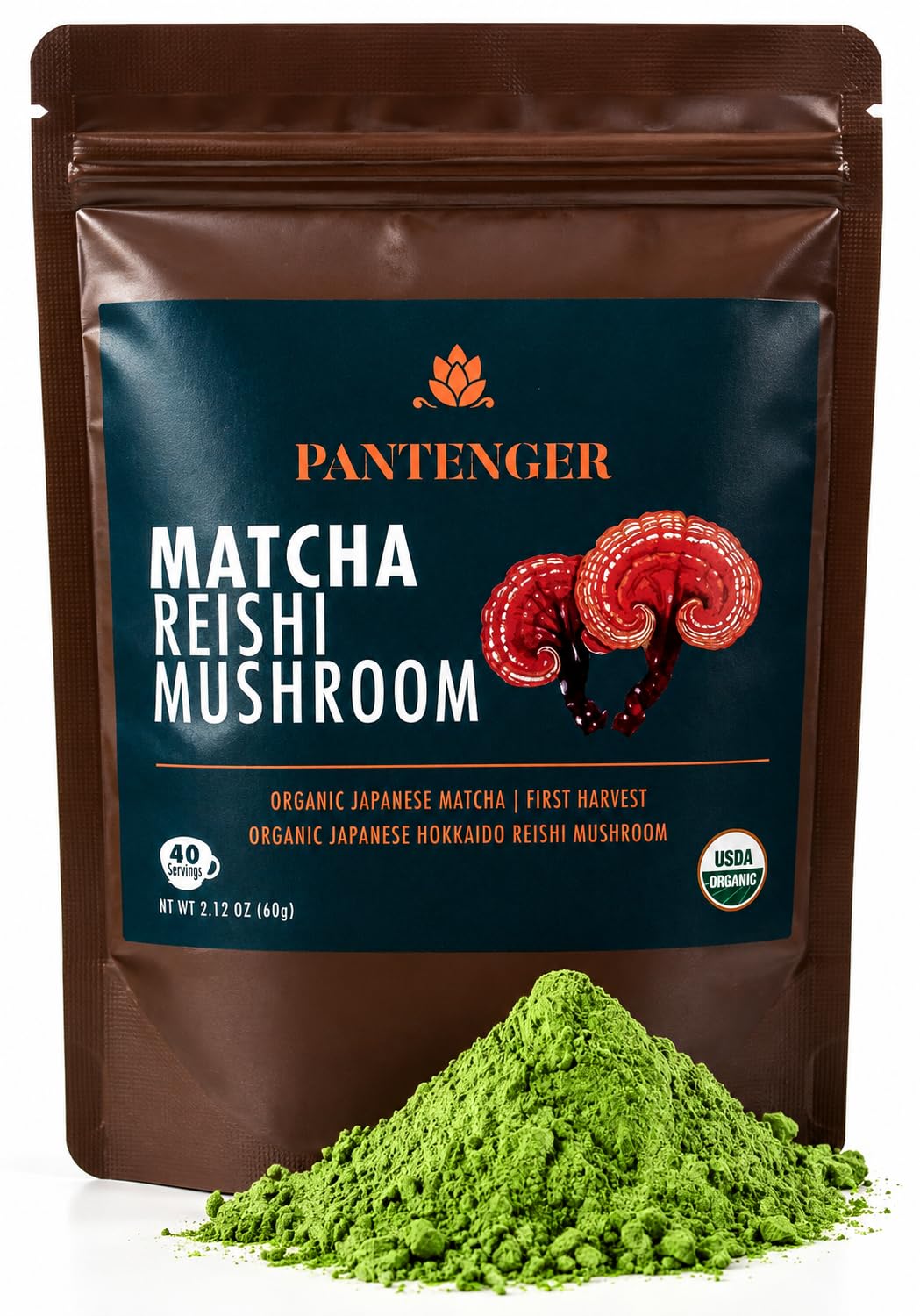 Matcha Green Tea Powder and Reishi Mushroom. 2.12 OZ