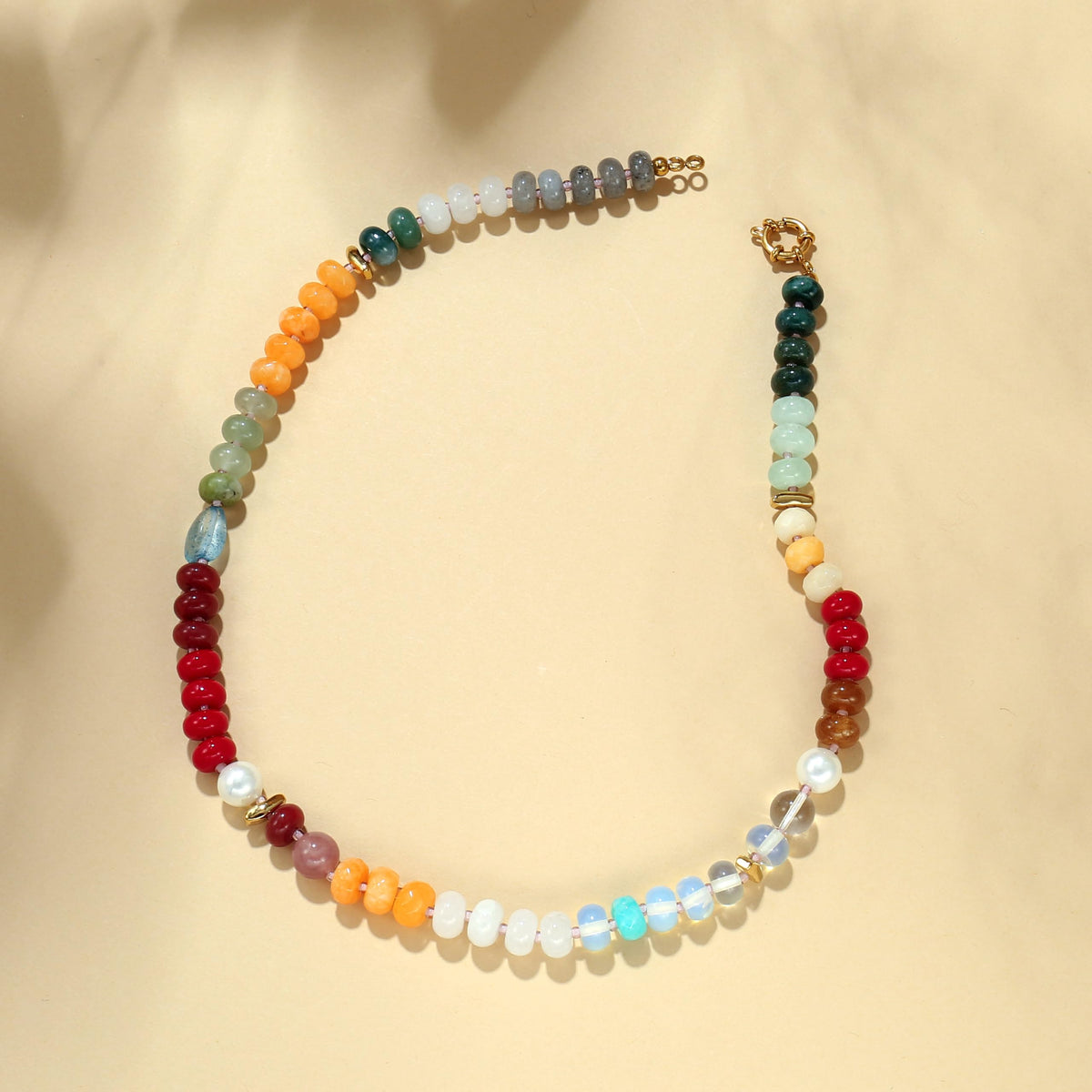 Colorful Natural Stone Beaded Choker Necklace for Women (Colorful)