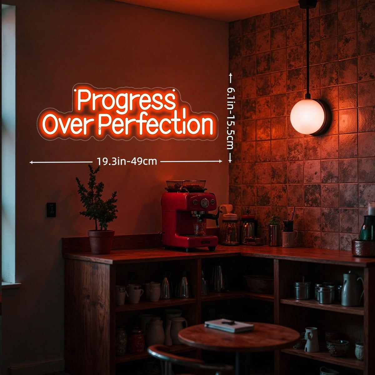 Progress Over Perfection Neon Sign Positive Wall Decor (Progress-Orange)
