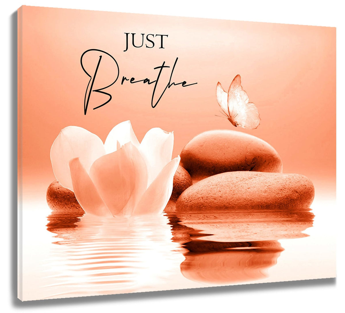 Zen Wall Art for Bathroom White Floral Bloom in Water Abstract Canvas Wall Art Wall Paintings Home Decor Orange Butterfly Wall Pictures for Living Room Bedroom Office Ready To Hang (Orange / 8"L x 10"W)