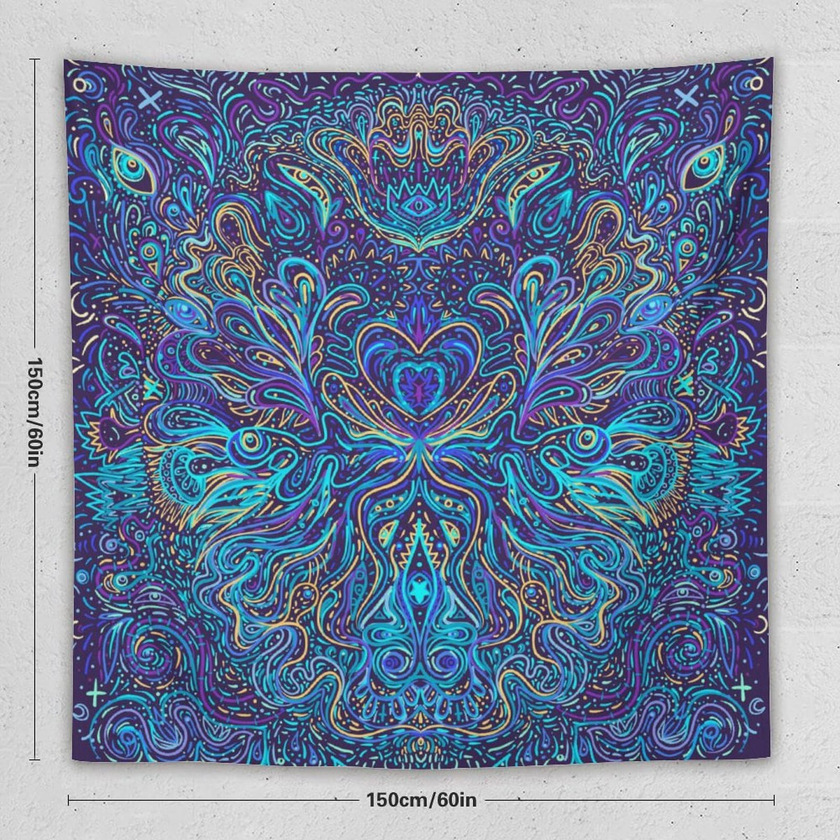 Hippie Bohemian Mandala Tapestry Wall Hanging Indian Gypsy Abstract Flower Floral Texture Print Tapestries Home Decor for Living Room Bedroom Apartment Farmhouse Dorm 60"x60" (60"L x 60"W / Mandala-8)