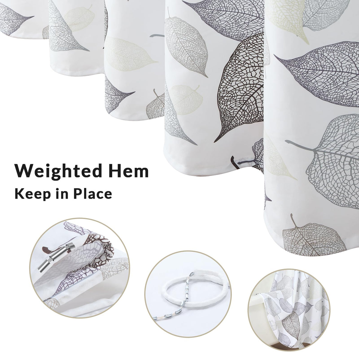 Grey Hollow Leaf Shower Curtain (Whispering Leaves / 72"W x 72"L (Pack of 1))
