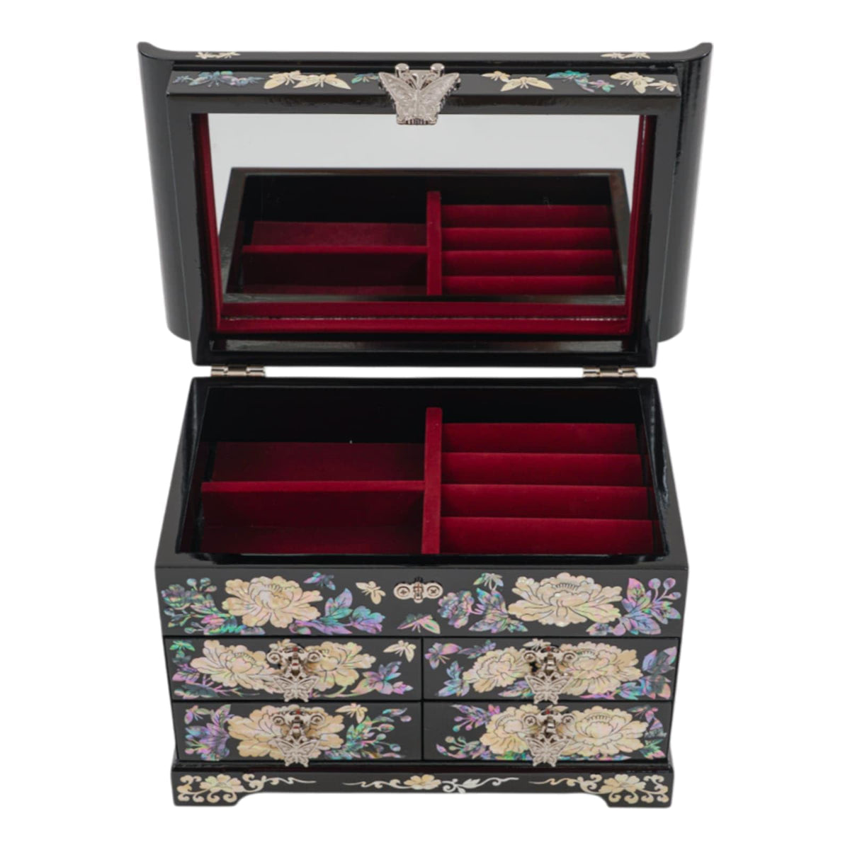 Mother of Pearl Wooden Jewelry Organizer Box (Colorful Flowers)