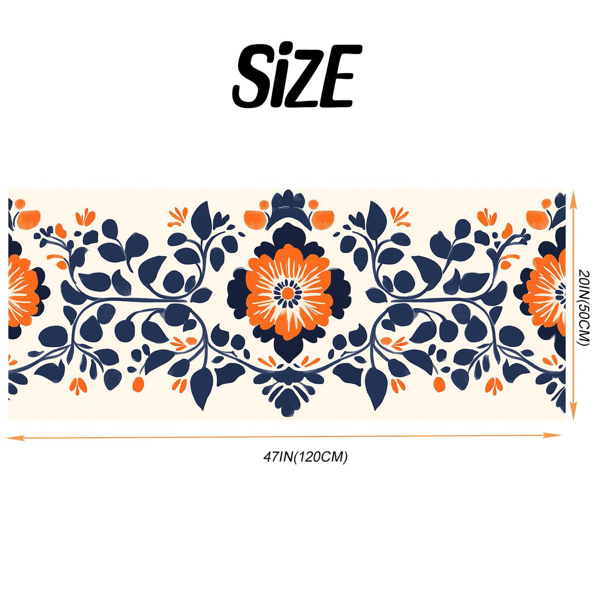 Orange & Navy Floral Laundry Room Rug 20x47 Inch (#85)