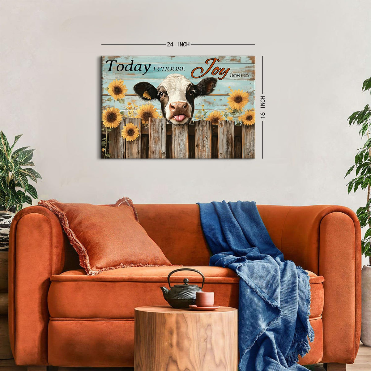 Funny Cow Wall Art Teal Wall Decor Sunflower Kitchen Pictures Christian Bible Signs Canvas Prints Poster Vintage Farmhouse Inspirational Quotes Painting Artwork for Living Room Home Decorations 16x24" (24"L x 16"W / Funny Cow01)