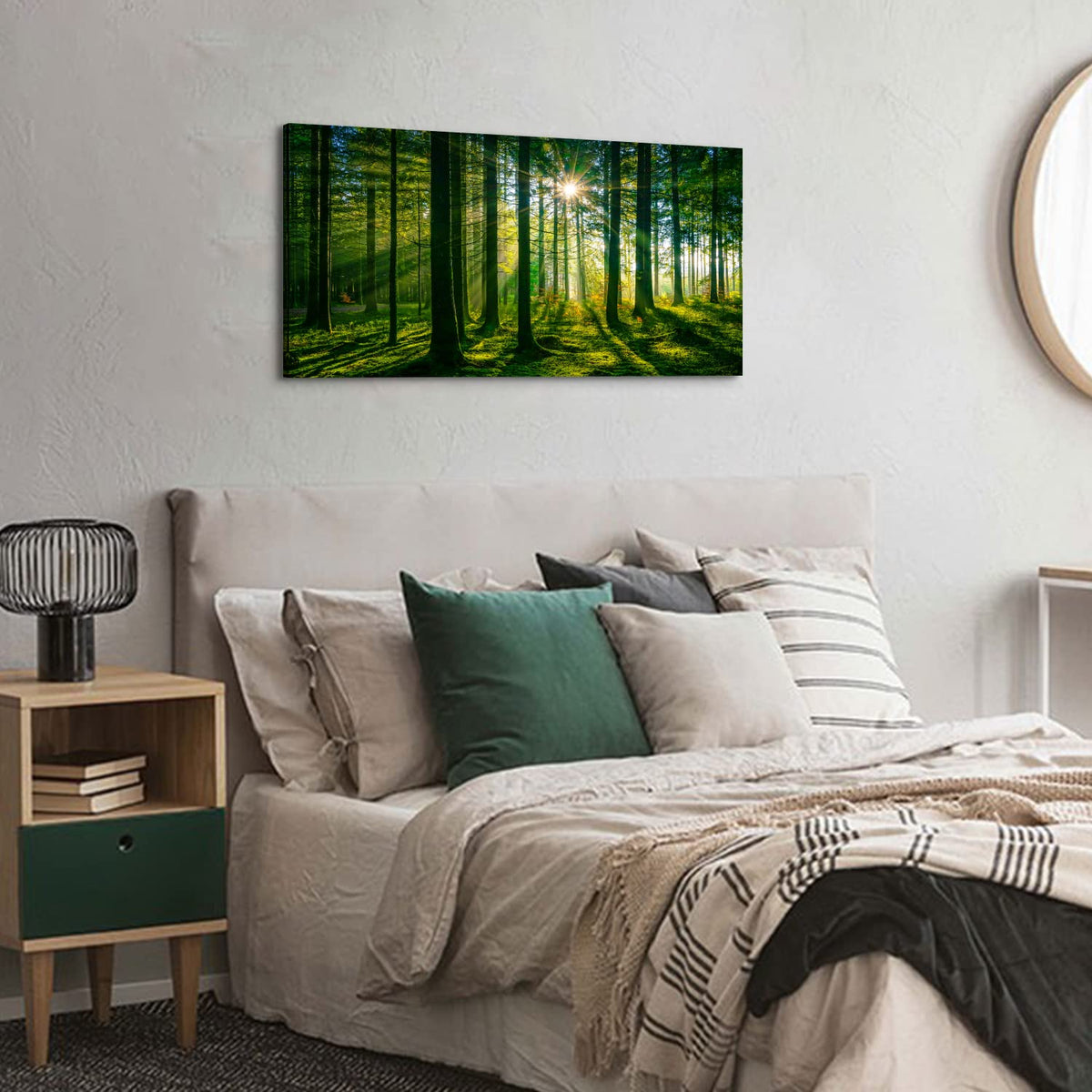 Forest Canvas Wall Art Green Mountain Wall Decor Tree Forest Landscape Prints Pictures Nature Woodland Sunrise Scenery Posters Paintings Modern Artwork for Living Room Bedroom Home Decorations 24x48” (48"L x 24"W / Green Forest)