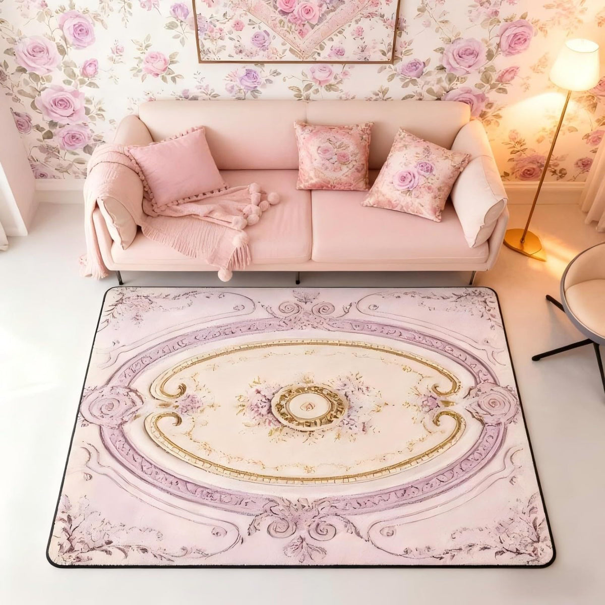 Light Pink Area Rug 3x5 Antique Decor Boho Floral (Light Pink / 3'3" x 4'11" (Rectangular))