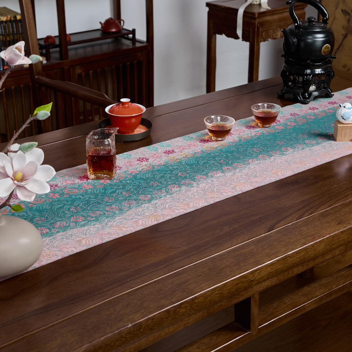 Tang Floral Piano Runner 13x85 Soft Blue Pink Long (Tang Azure · Rectangular 13x85inch)