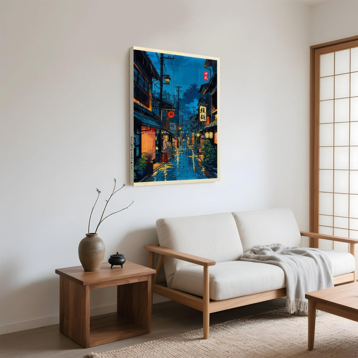 Japanese Tokyo Tea House Wall Art Poster Kyoto Night Street Art Canvas Print Retro Japan Illustration Decor Vintage Urban Street Scene for Bedroom Living Room Aesthetic 24x36inch Wrap (24"L x 36"W / style-1 Wrap-around Frame)