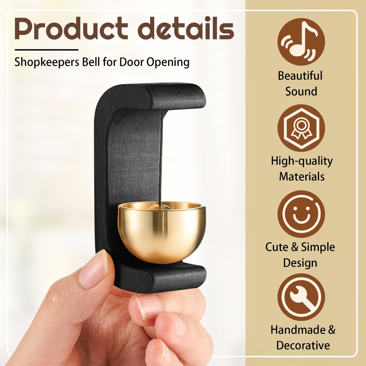 4 Pcs Magnetic Wooden Doorbell Chime (White and Black)