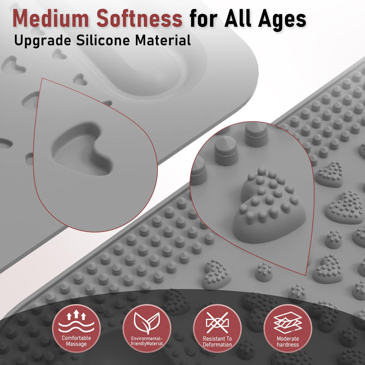 Acupressure Foot Massage Mat & Massage Balls 2 for Body Plantar Fasciitis (22.4x14.2" Grey)