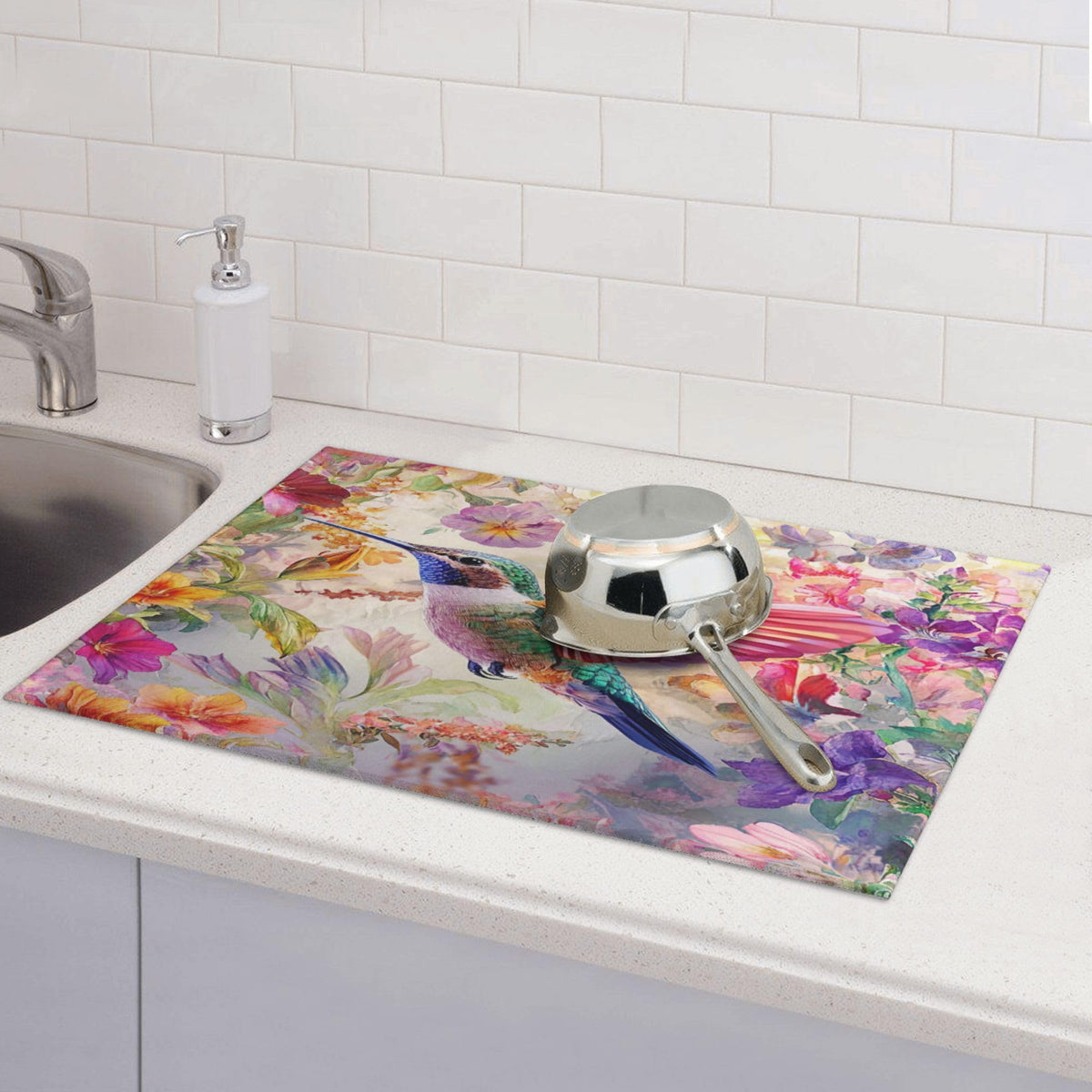 Hummingbird Dish Drying Mat for Kitchen Counter Microfiber Super Absorbent Non (Hummingbird)