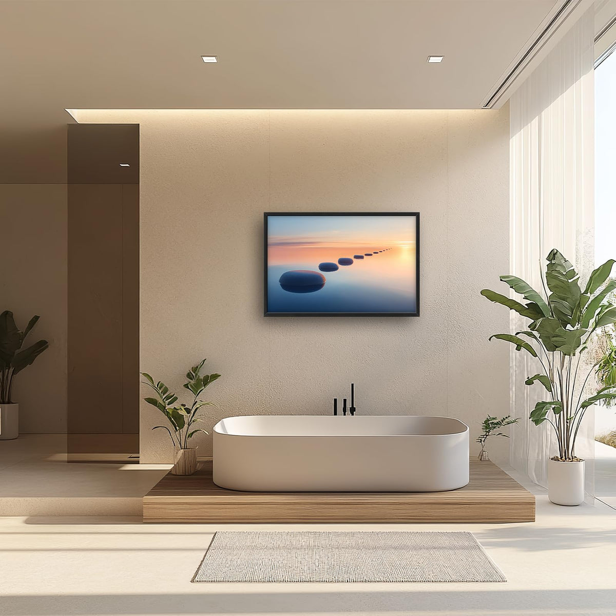 Zen Stone Wall Art Bathroom Pictures Wall Decor Calming Tranquility Sunset Office Canvas Prints Large Meditation Painting Framed Artwork Decoration for Yoga Spa Living Room 36"x24" (Calming Zen Stone / 36"L x 24"W)