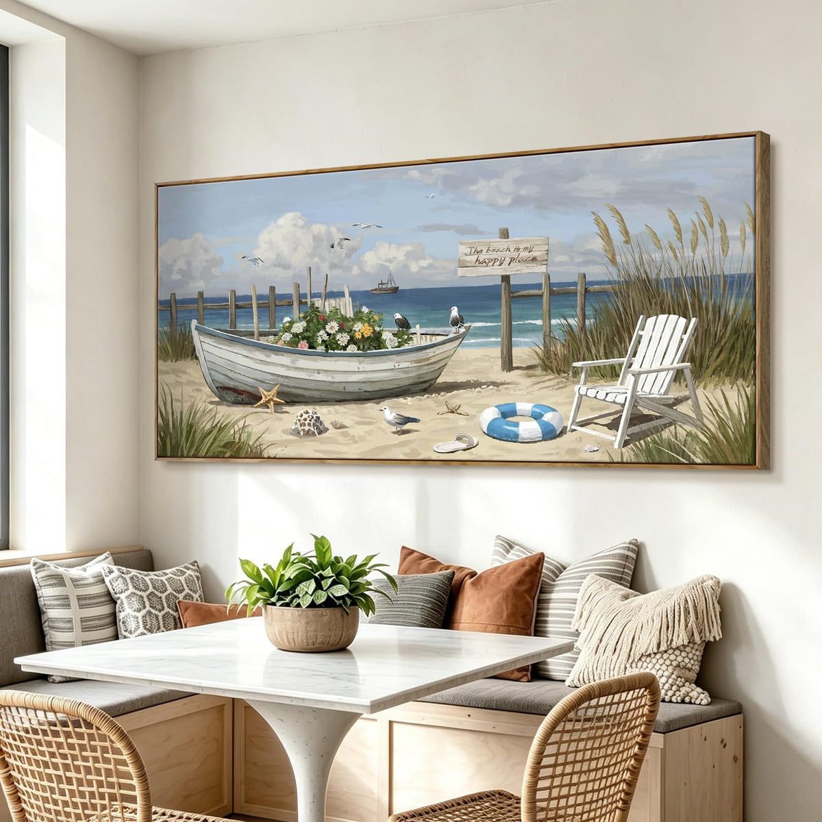 Large Framed Modern Nature Wall Art (Seaside Wall Art / 58"L x 29"W(Framed))