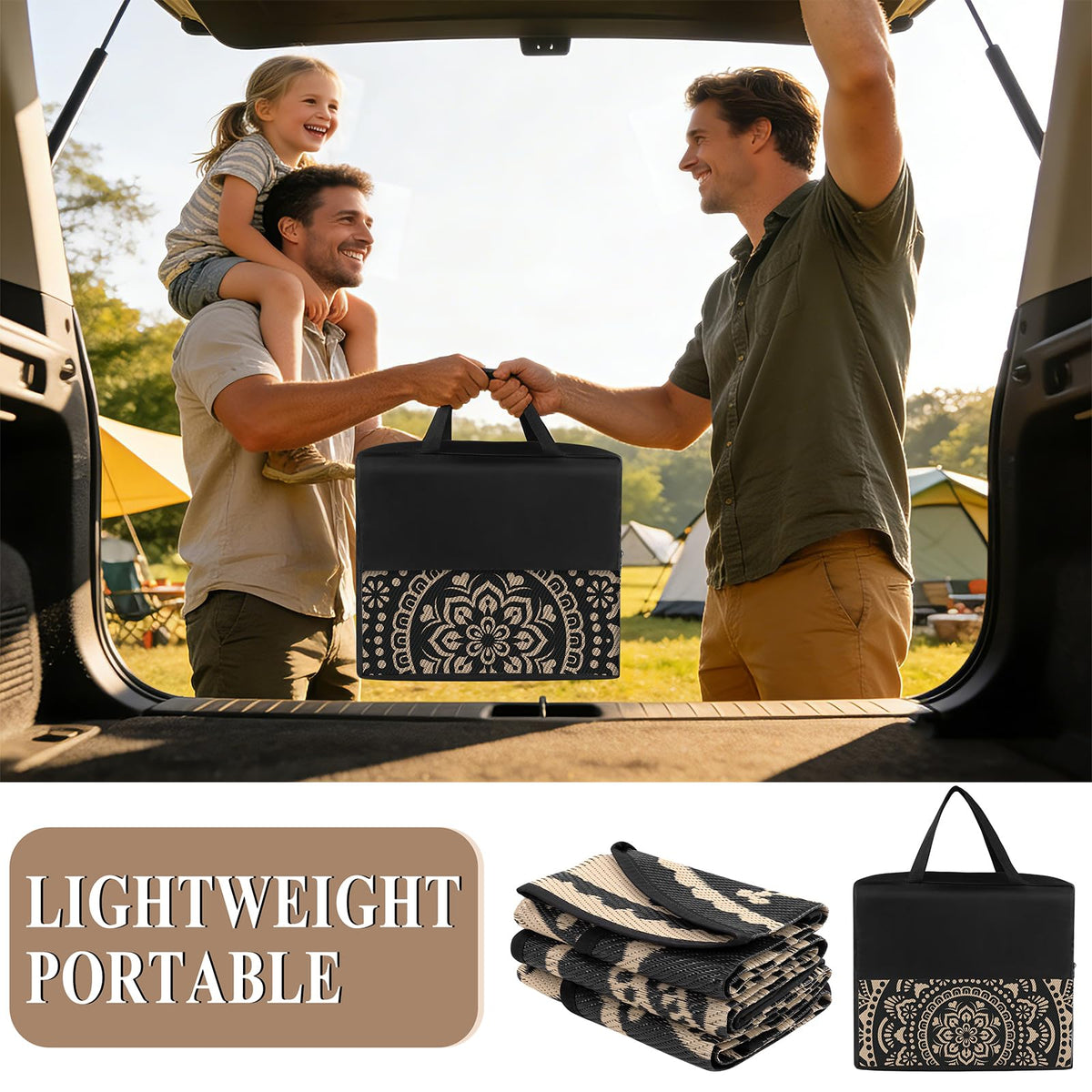 Waterproof Outdoor Rug (Flower Black Gold / 6' (Round))