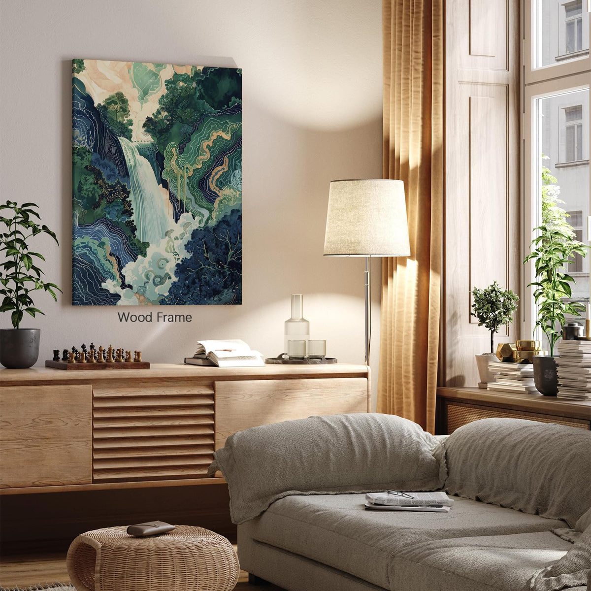 Japanese Landscape Framed Prints Poster Abstract Nature Mountain Canvas Wall Art 8x10 inch Vintage Asian Waterfall Painting Ukiyo (Wrapped Canvas / Japanese Painting / 10"L x 8"W)