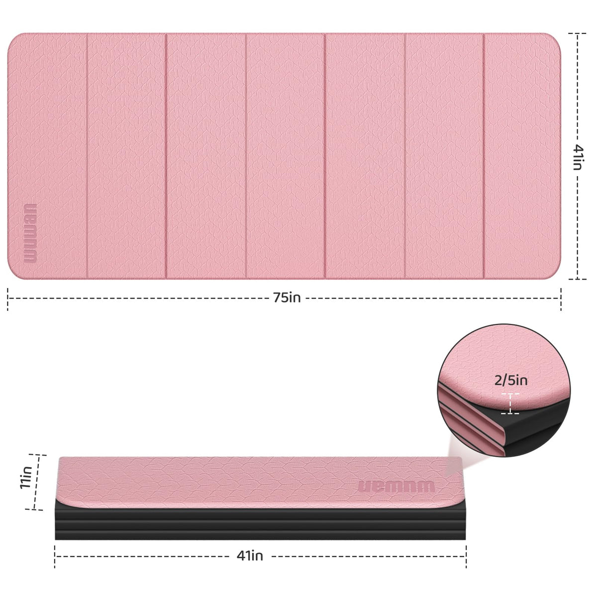 Foldable TPE Yoga Mat Thick 10mm (Pink)