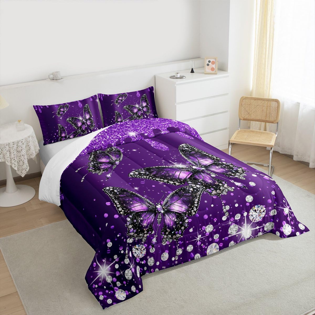 Purple Butterfly Bedding Set Toddler Size 3 Pcs for Boys Girls (Multi 806 / Toddler)