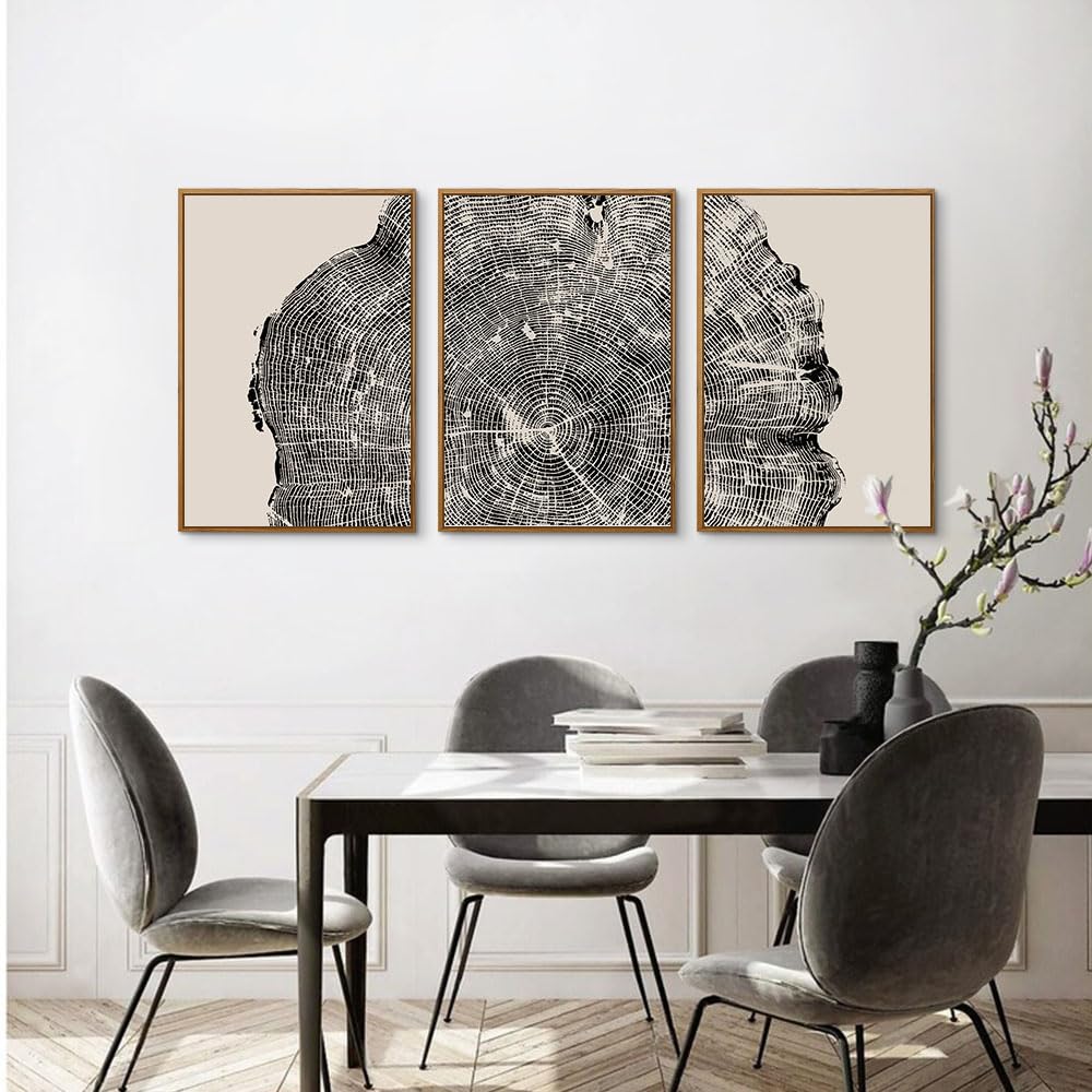 Framed Tree Ring Wall Art Set of 3 (Black Tree Ring / 24"L x 36"W)