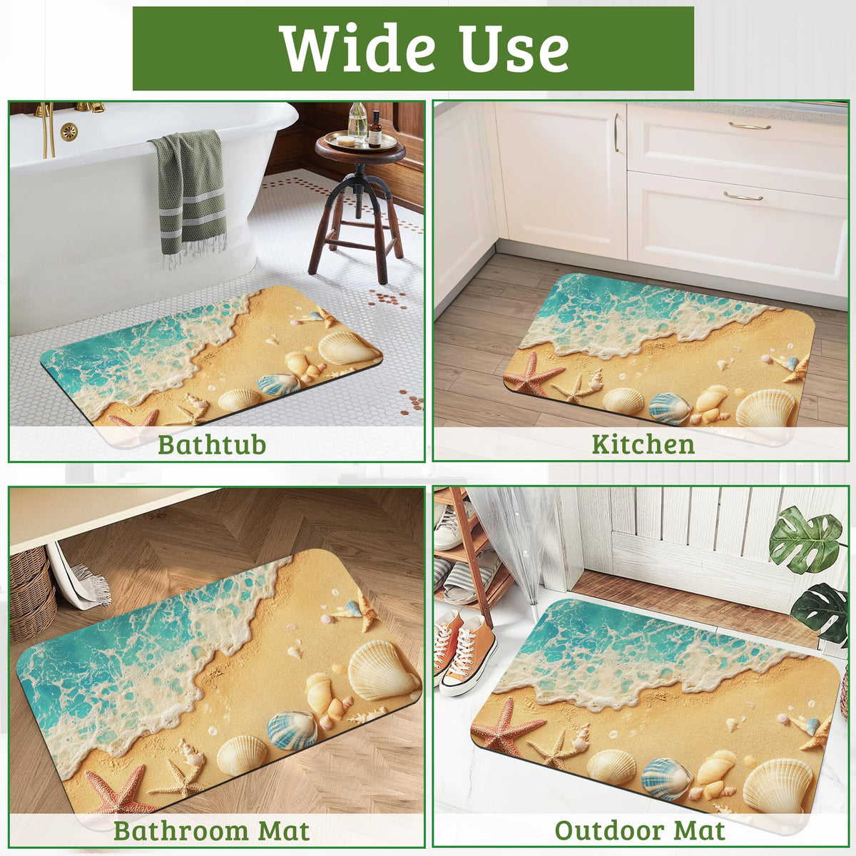 Beach Seashell Starfish Bath Mat Non (Beach Seashell Starfish)