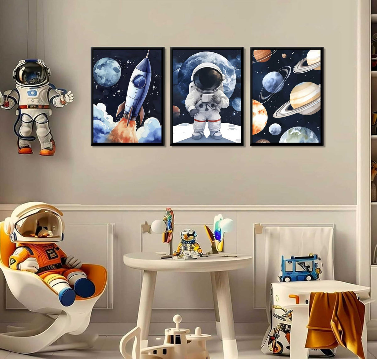 3 Pcs Astronaut Wall Art (astronaut / 24"Lx16"W)