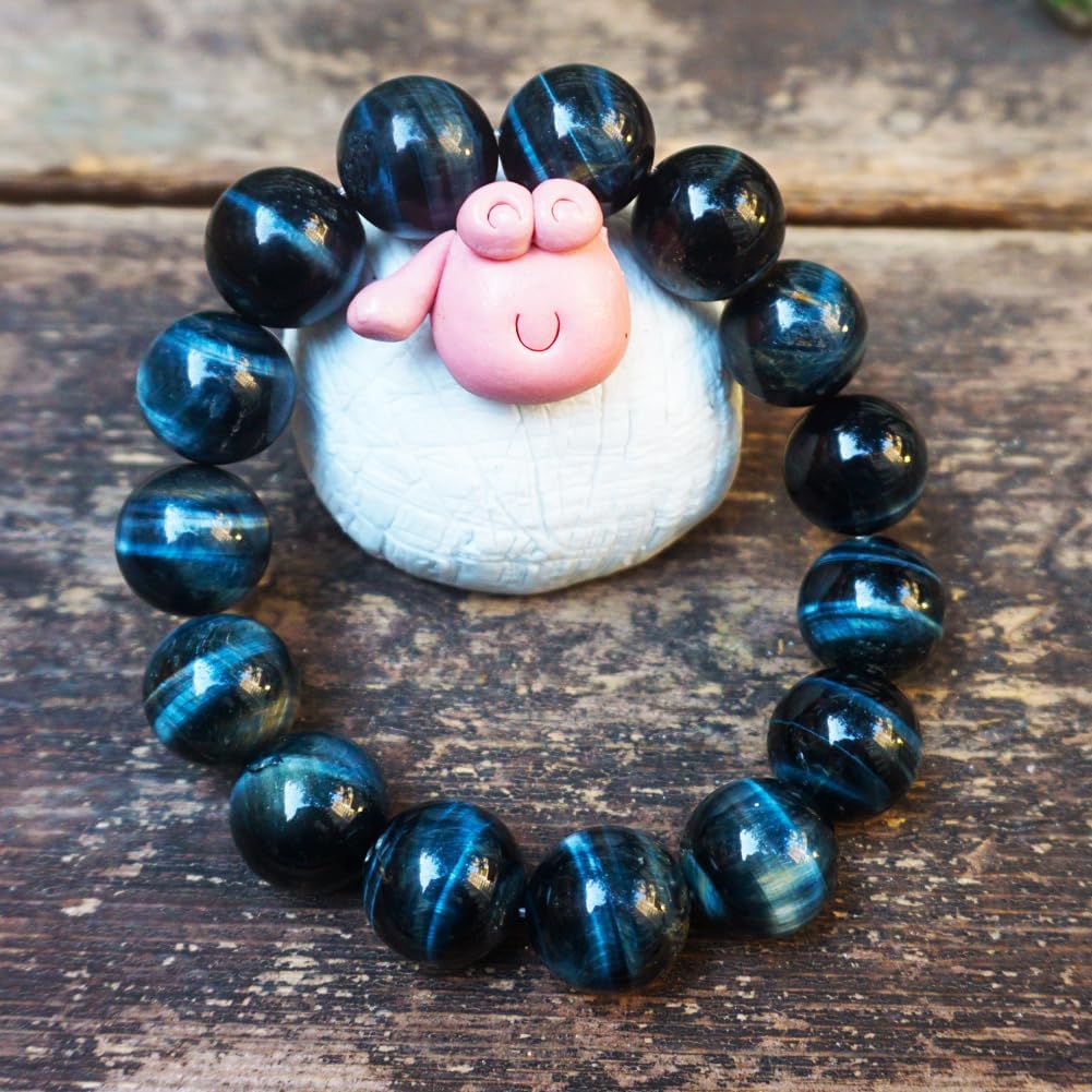 Blue Tigers Eye Mens Bracelet 16MM (16MM Blue Tigers Eye Mens Bracelet)