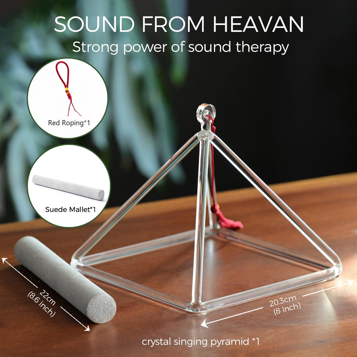 8 Inch Clear Crystal Singing Bowl Quartz Singing Sound Pyramid (8 inch)