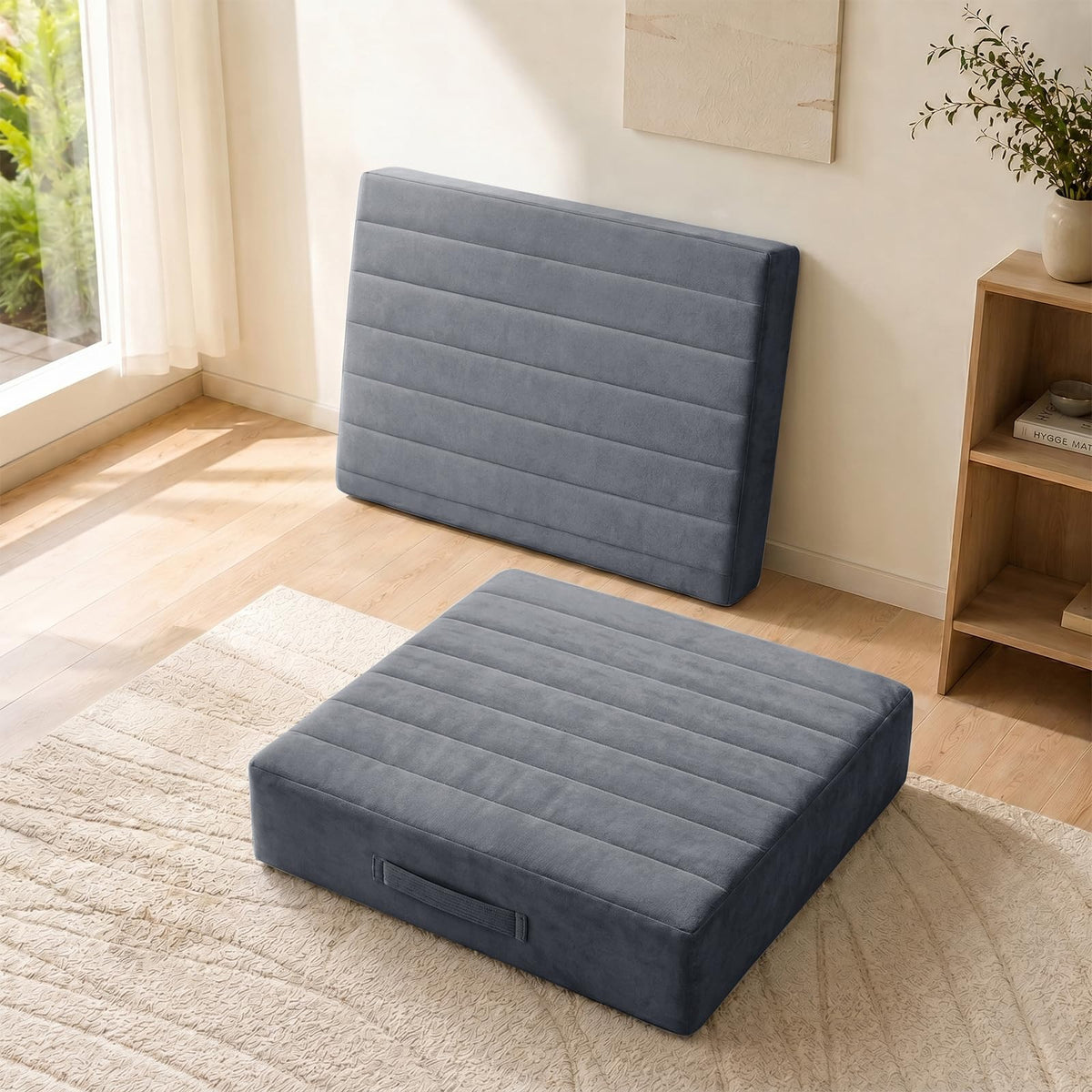 2 Pcs High Density Foam Floor Pillow (Dark Gray / 2 Counts)
