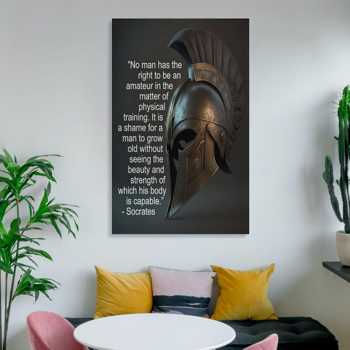 Socrates Physical Training Quote Spartan Helmet Canvas Printing Wall Art Prints Wall Decor Posters Motivational Gym Philosophy Modern Minimalist Living Room Bedroom Office 12x18inch (style-25 / 12x18inch(30x45cm) Unframe)