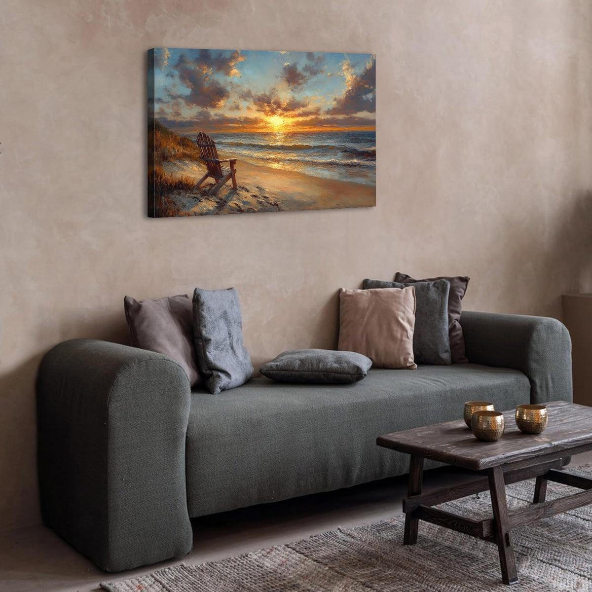 Coastal Wall Art Beach Seascape Print Painting Ocean Nature Landscape Canvas Poster Nautical Sunset Pictures Wall Decor for Bathroom Beachy Chair Coast Artwork Living Room Office Home Decoration 24x36 (36"L x 24"W / Beach)