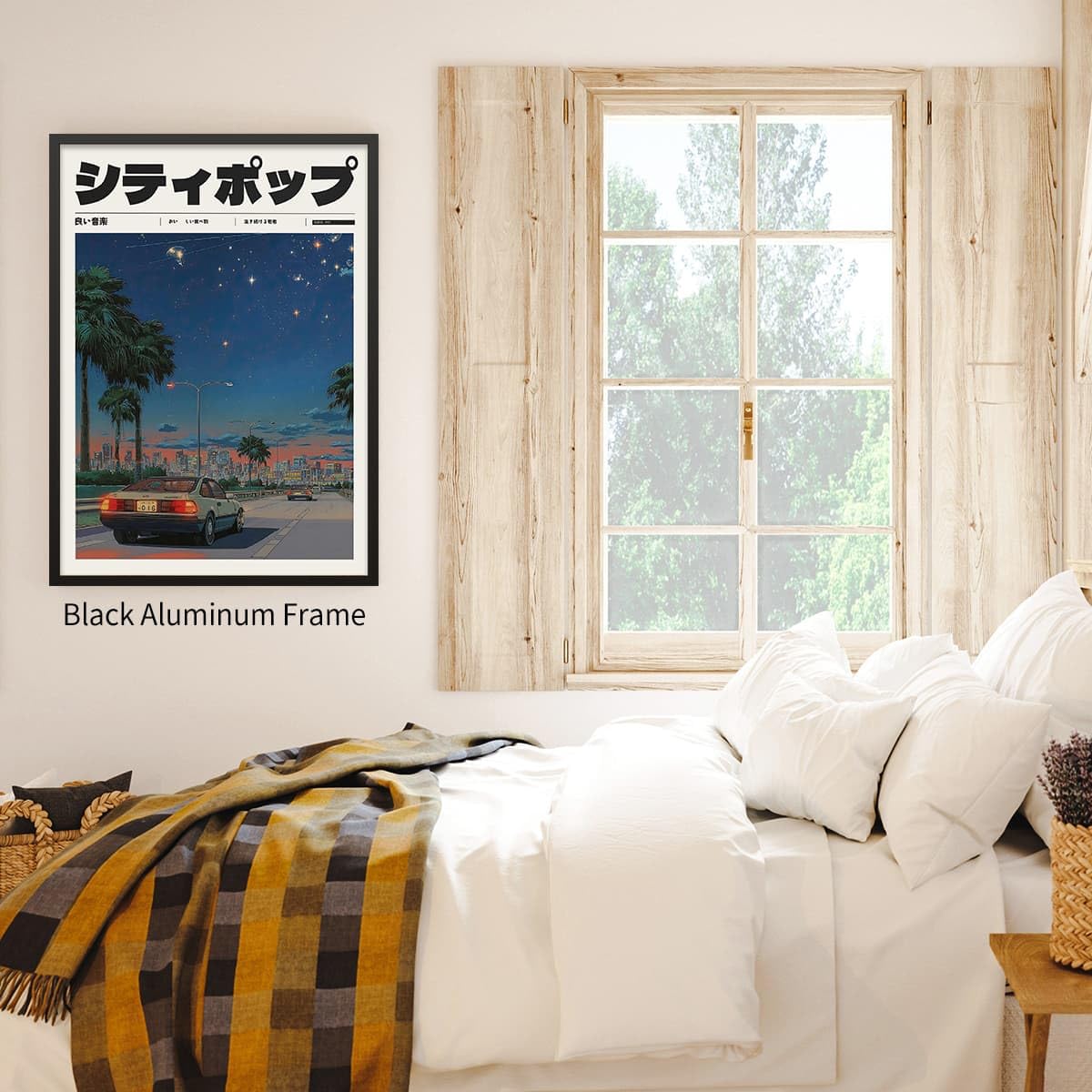 Vintage Japanese Black Framed Wall Art 90s Vaporwave Aesthetic Prints Asian Music Posters Modern Ukiyo (Black Framed / Japanese Art 012 / 16"L x 12"W)