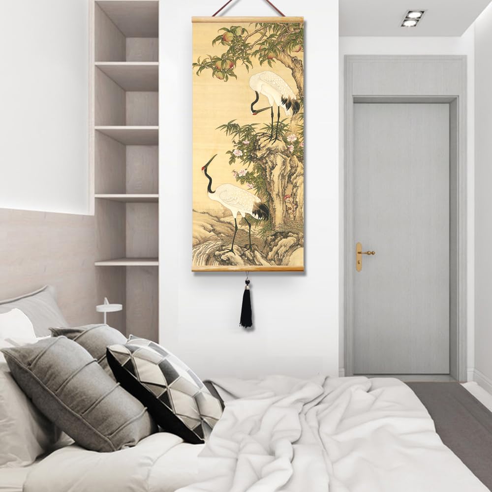 Canvas Painting Prints Wall Scroll Fengshui Art for Decor 32x14in (B)